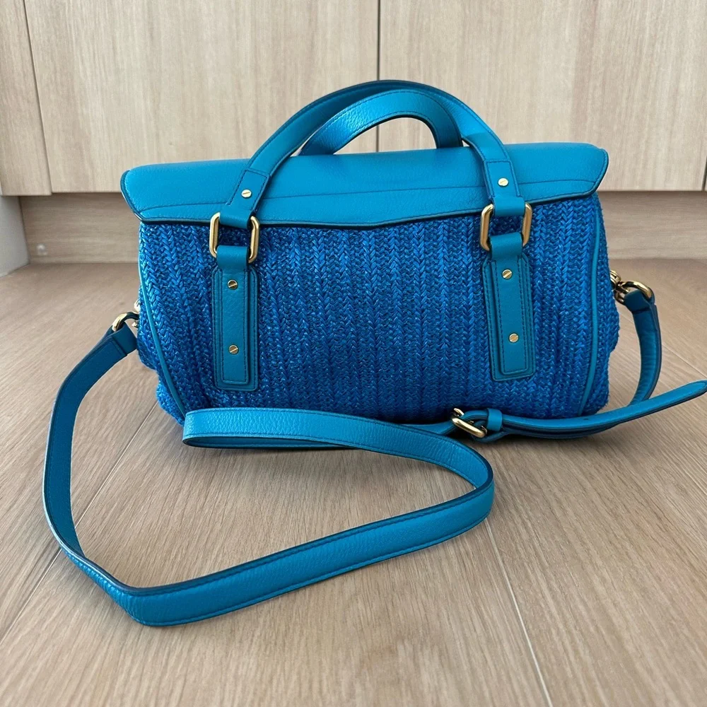 Marc‎ by Marc Jacobs Blue Leather Raffia Satchel Crossbody Bag Gold Hardware